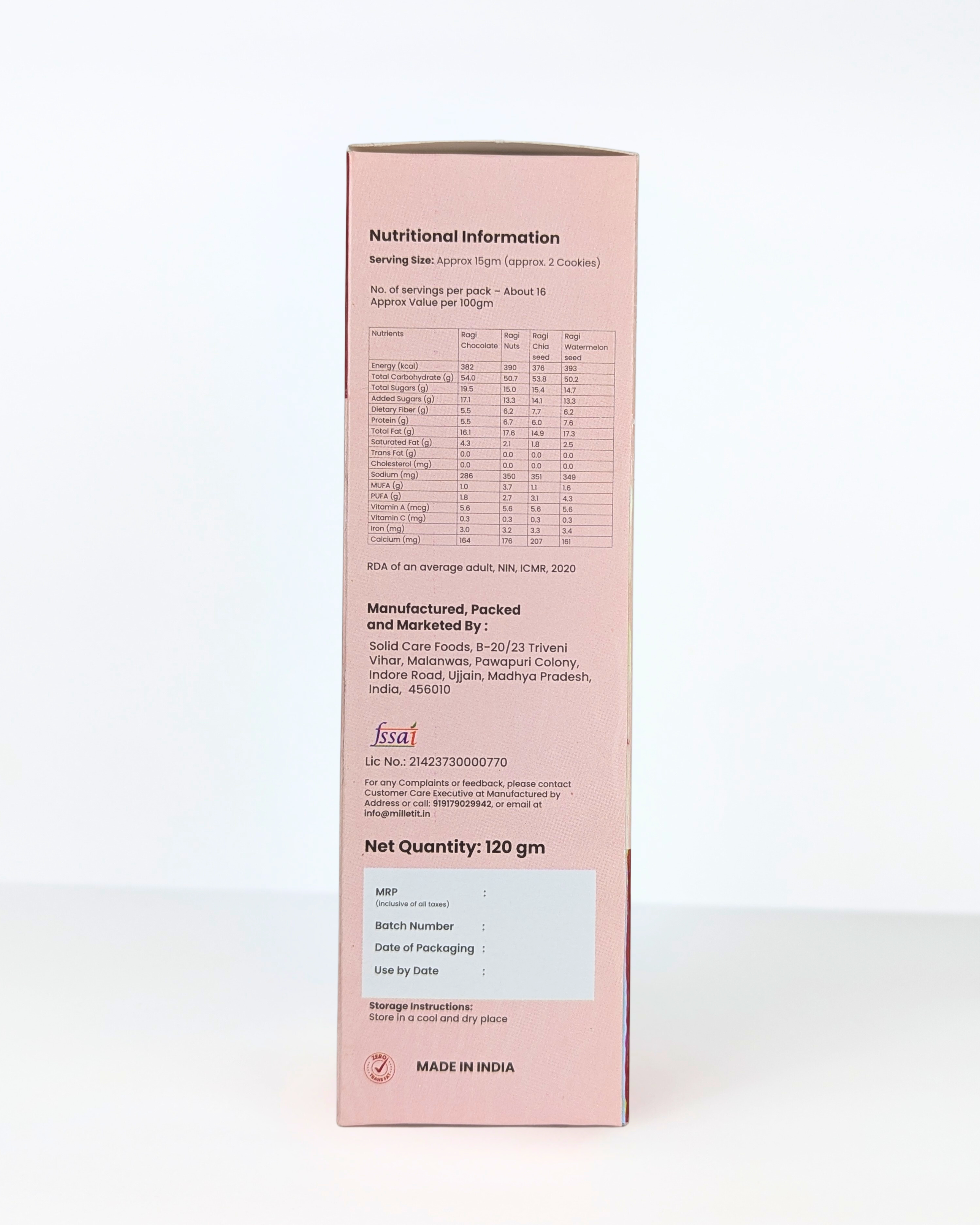 Millet-it pack of 4 Ragi Nuts, Ragi Chocolate, Ragi watermelon seed & Ragi Chia seed Cookies | 480gm
