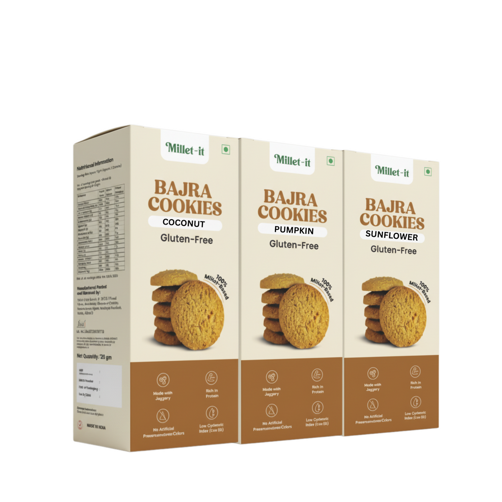 Millet-it Pack of 3 Bajra Sunflower seed, Bajra Coconut & Bajra Pumpkin seed Cookies | 360gm